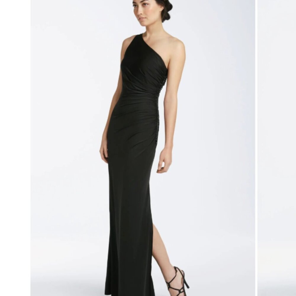 Adrianna Papell Black One-Shoulder Evening Gown